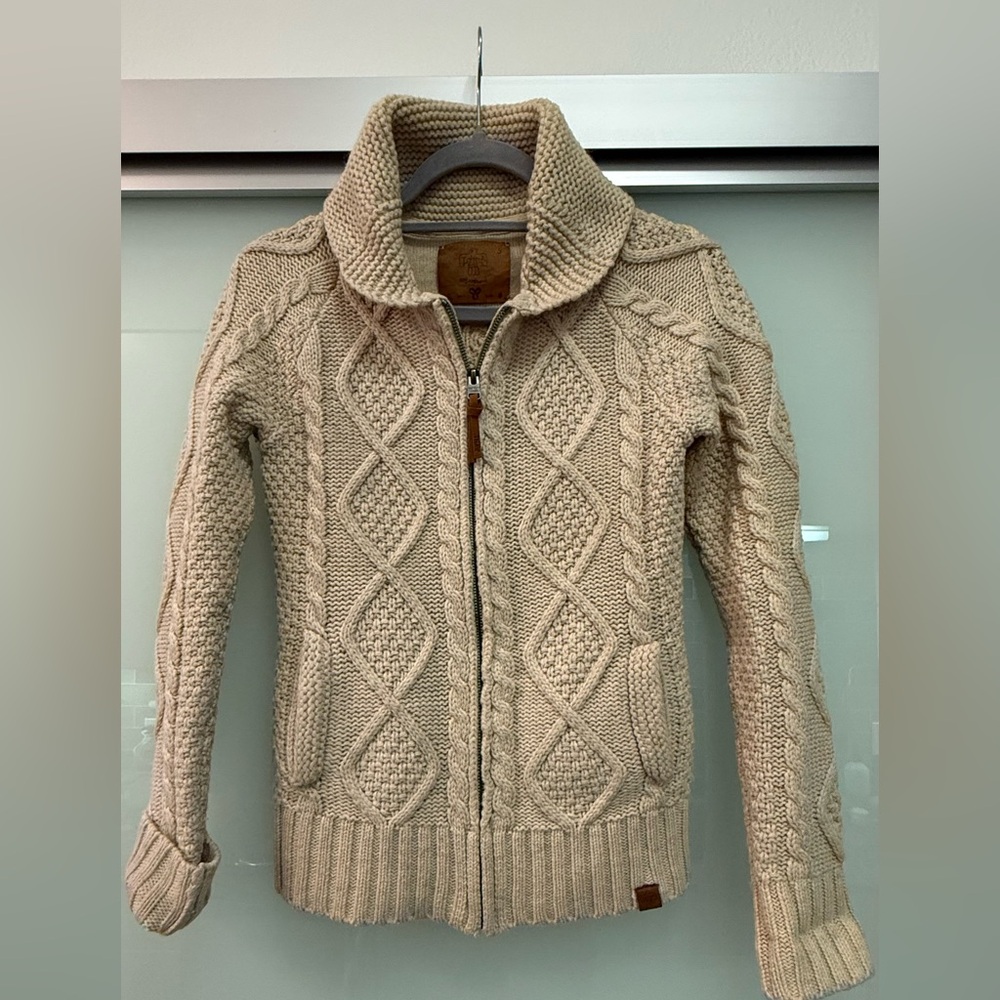 Cream Cable Knit Zip-Up Sweater
